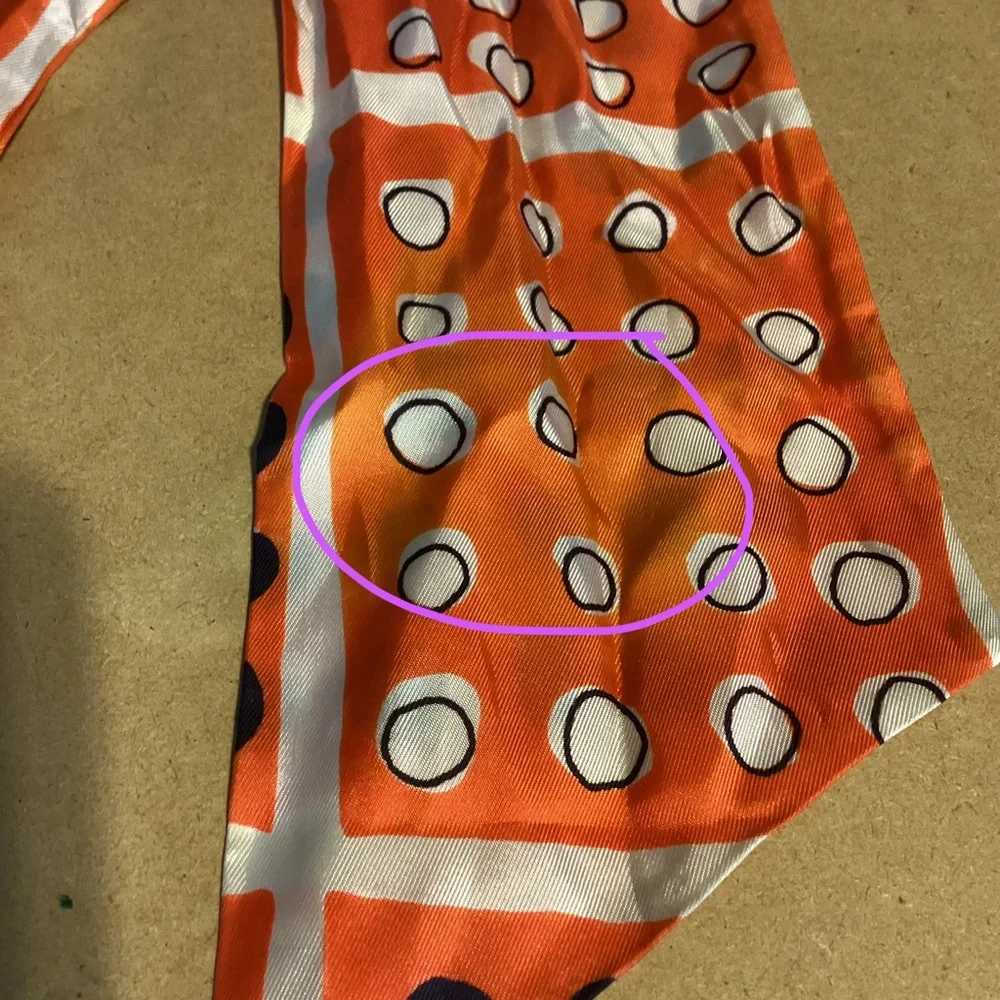 VINTAGE CIRCA 1960'S ORANGE, BLUE AND WHITE POLKA-DOT MOD SCARF